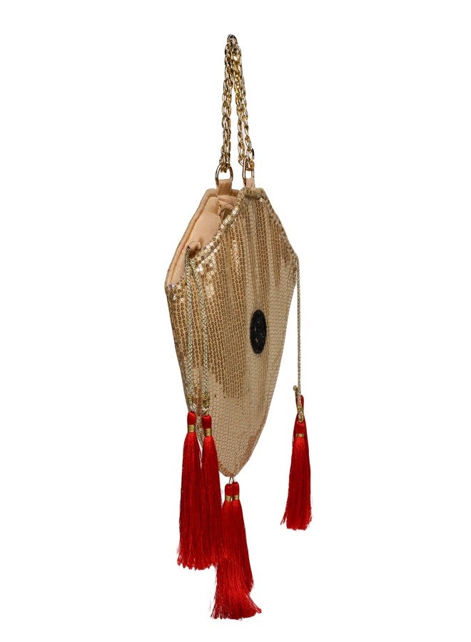 ATHZ Ethnic Handbags for Women Golden Sequin Work potli bags Having Golden Chain Handle Handcrafted bags and purses - Image 3
